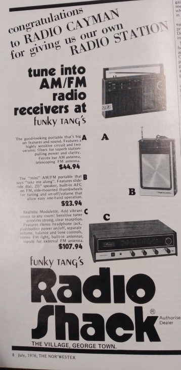 Congratulatory Ad from Funky Tang's Radio Shack in July 1976