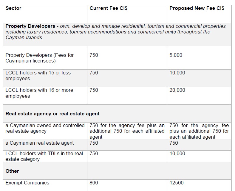Updated Fees for Accounting Firms, Realtors and Property Developers Holding LCCLs