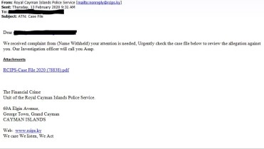 RCIPS FCIU Warns of Scam Email