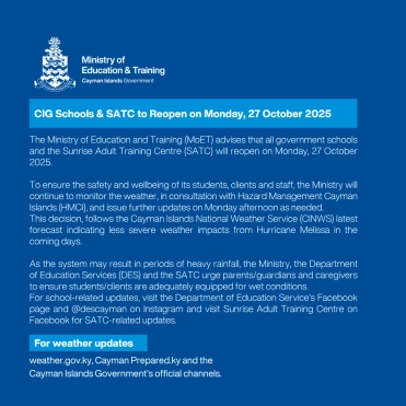 CIG Schools & SATC to Reopen on Monday, 27 October 2025