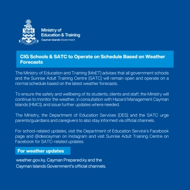 CIG Schools & SATC to Operate on Schedule Based on Weather Forecasts