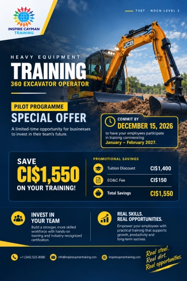 Inspire Cayman Training is now offering a Heavy Equipment Hands-On Practical Training Programme