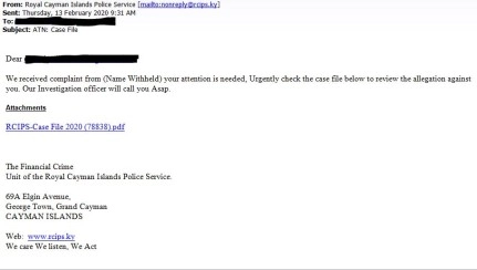 RCIPS FCIU Warns of Scam Email