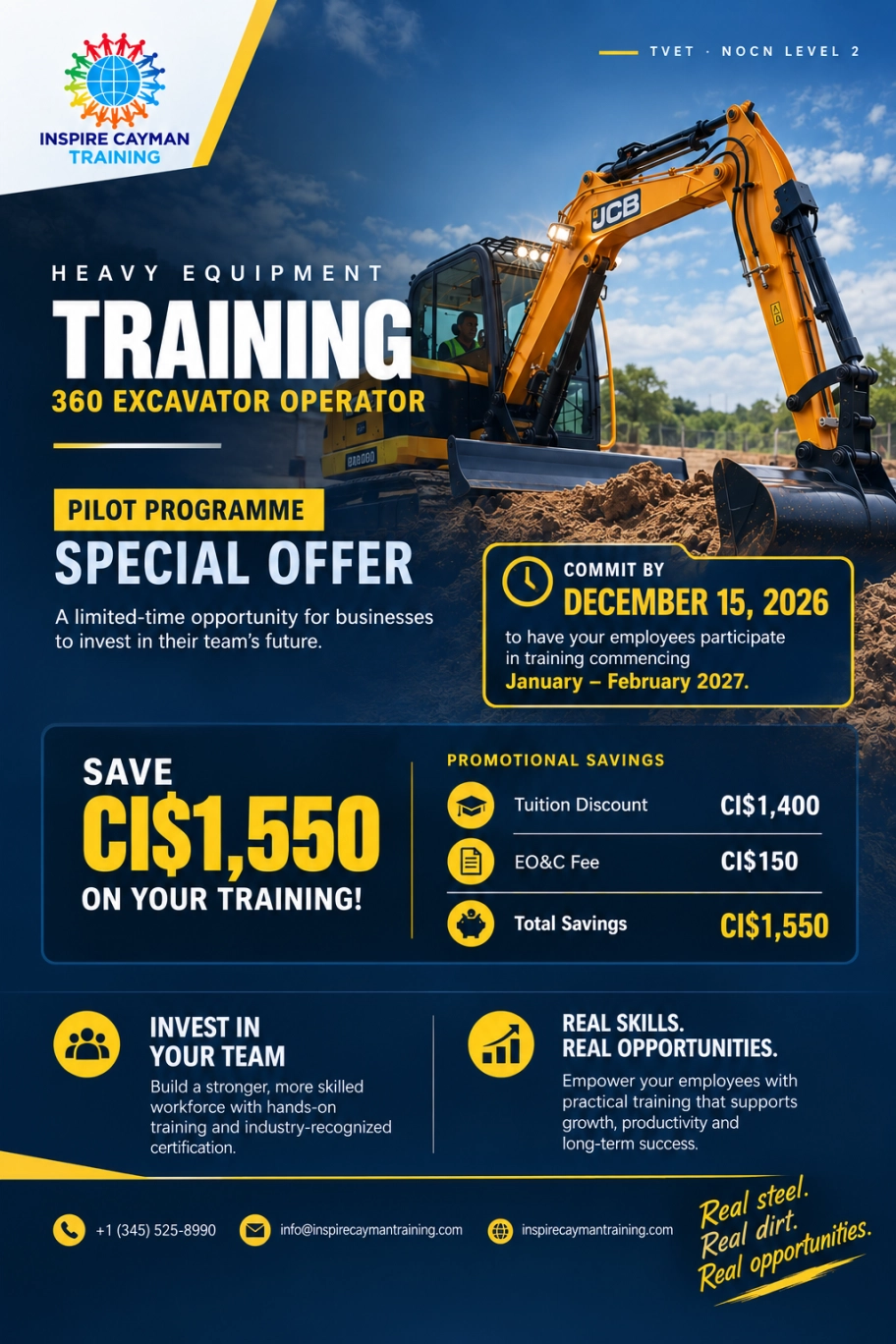 Inspire Cayman Training is now offering a Heavy Equipment Hands-On Practical Training Programme